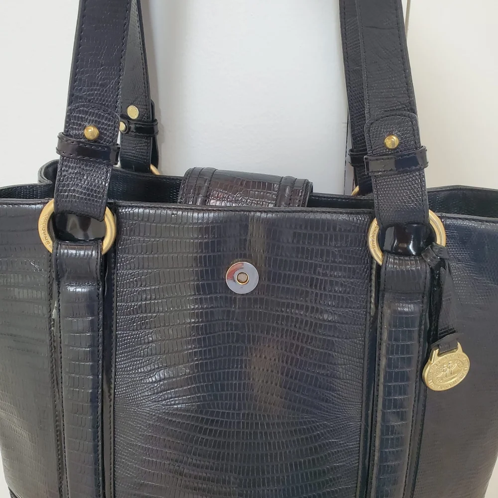 Brahmin Large Black Bucket Leather Tote